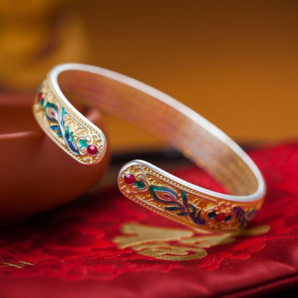 Classic Women's Hand Bracelet Flower Chinese Cloisonne Bracelet Women