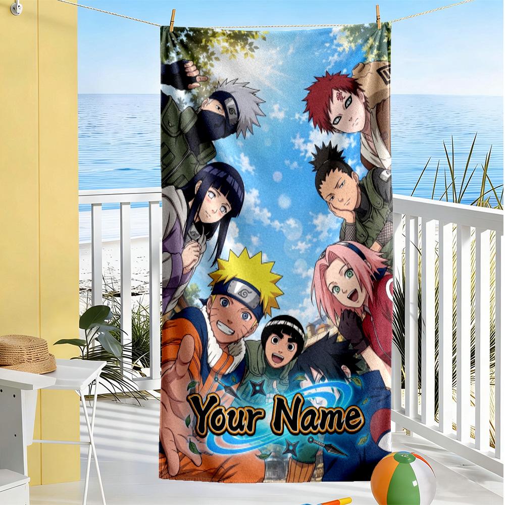 Naruto Character Personalized Name Beach Towel Super Soft Microfiber Quickdry Fabric Suitable for Swimming Gym Camping Yoga Vacation
