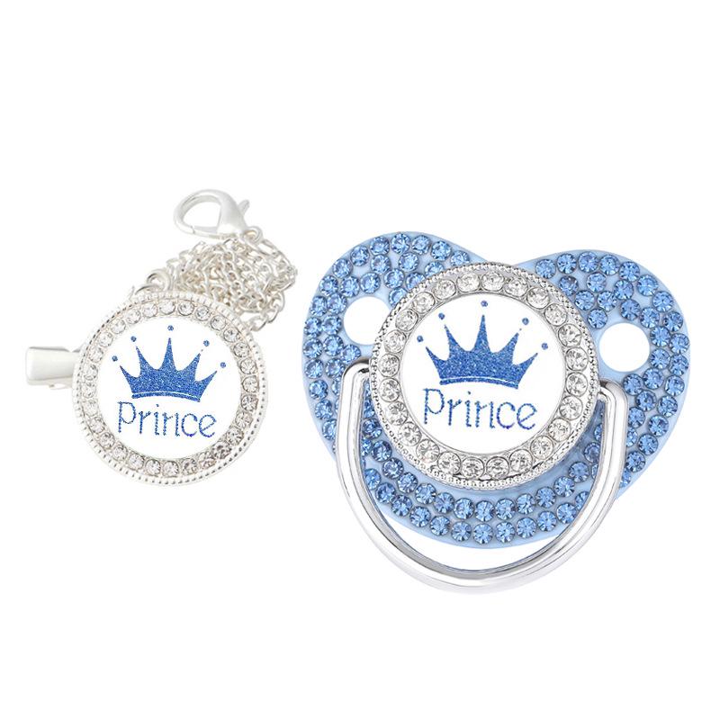 Diamond Princess/Prince Crown Baby Pacifier with Chain Clip (6M+)