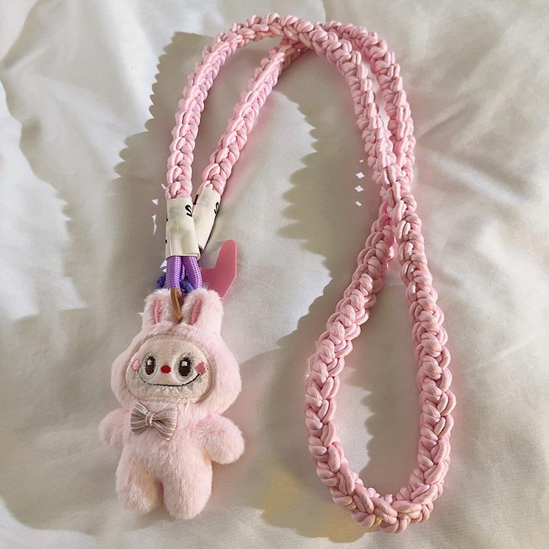 Cute White Labubu Doll Outdoor Travel Mobile Phone Straps Universal Female Accessories with Hanging Chain Lanyard Bag
