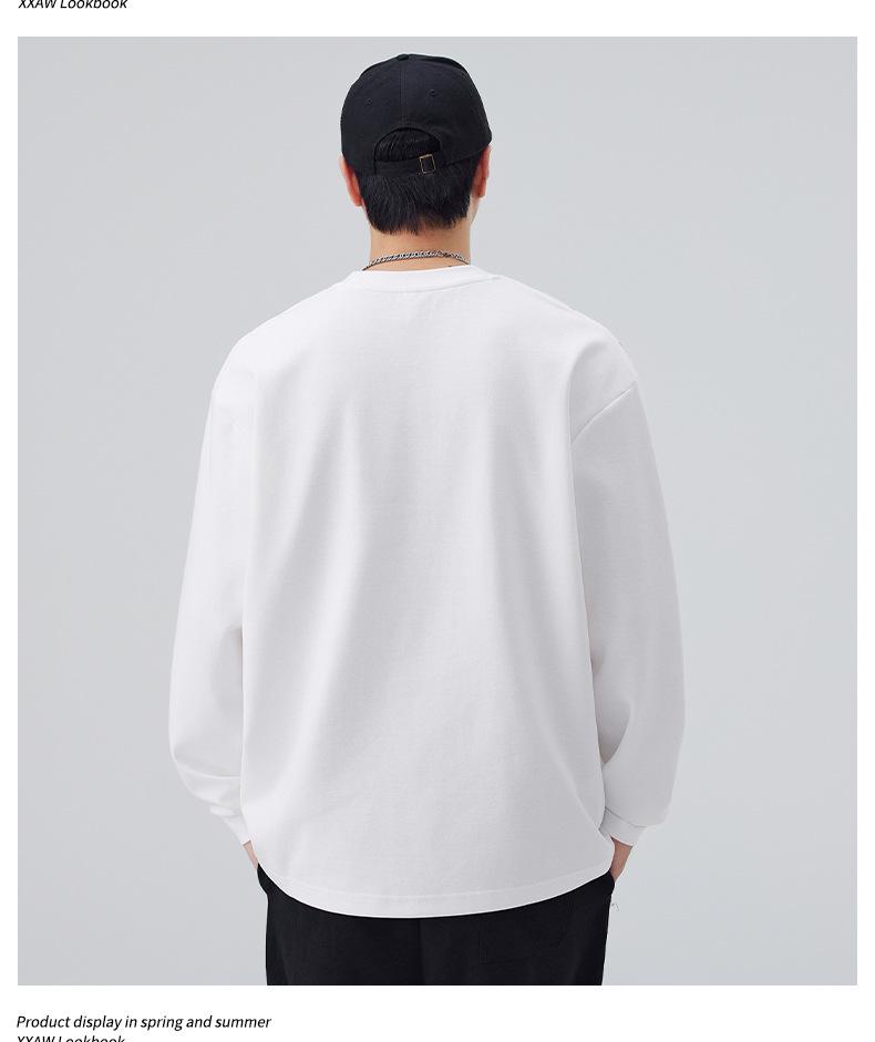 Mu Qiu Menswear | 2026 Spring Trend: Men's Loose Fit Round Neck Long Sleeve T-Shirt with Contrast Stitching