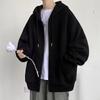 Men Fall Winter Hoodie Drawstring Loose Zip-up Long Sleeves Pockets Hooded Plus Size Cardigan Thin Pure Color Daily Wear Casual