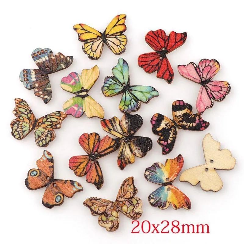 50PC 2 Holes Colorful Butterfly Wooden Buttons Fit Sewing and Scrapbooking Sewing Buttons for Craft DIY Mixed