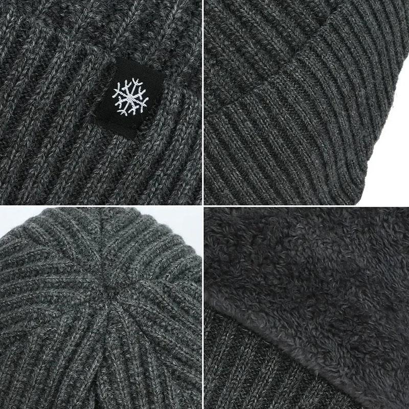 Winter Knitted Warm Ear Protection One Piece Hat for Elderly Men Snowflake Plush Thickened Breathable Warm Ski Hat Accessories