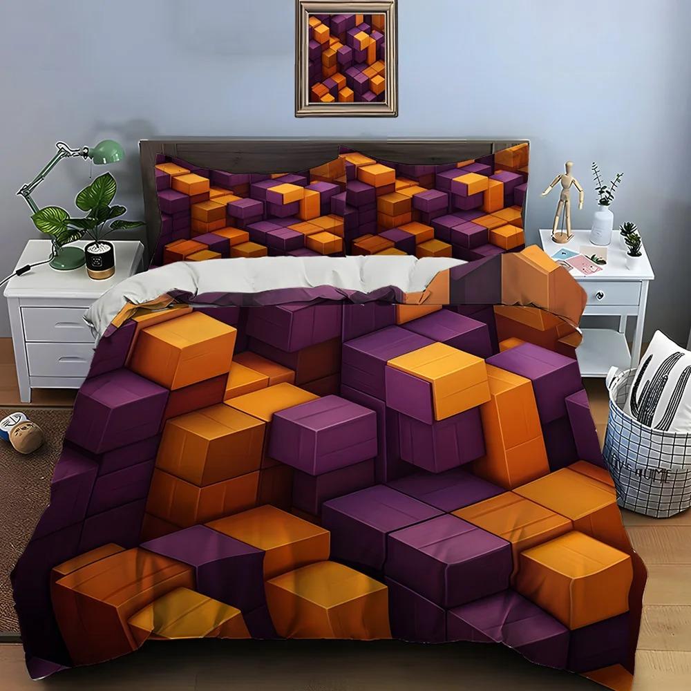 3D Honeycomb Square Gradient Color Print Bedding Set Duvet Cover 1 Duvet Cover 2 Pillowcases Adult and Boys Bedding Set Luxury