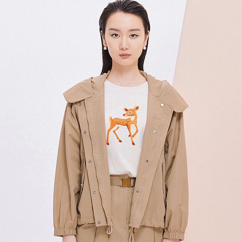 

JESSIE Elegant Short Hooded Drawstring Hem Jacket L