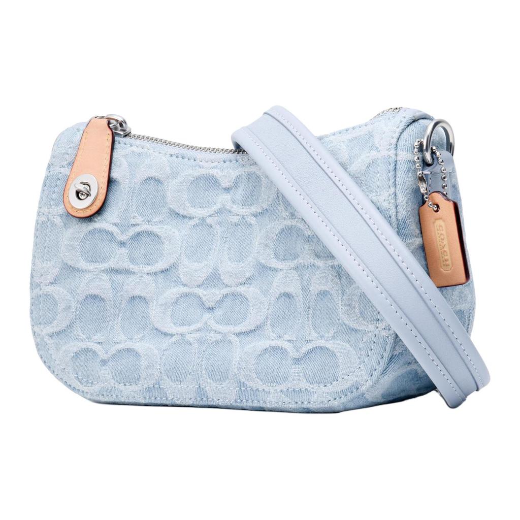 Coach Signature Denim Mini Hobo Bag Light Blue Leather Trim Silver Hardware Daily Casual CJ939-LHPBU