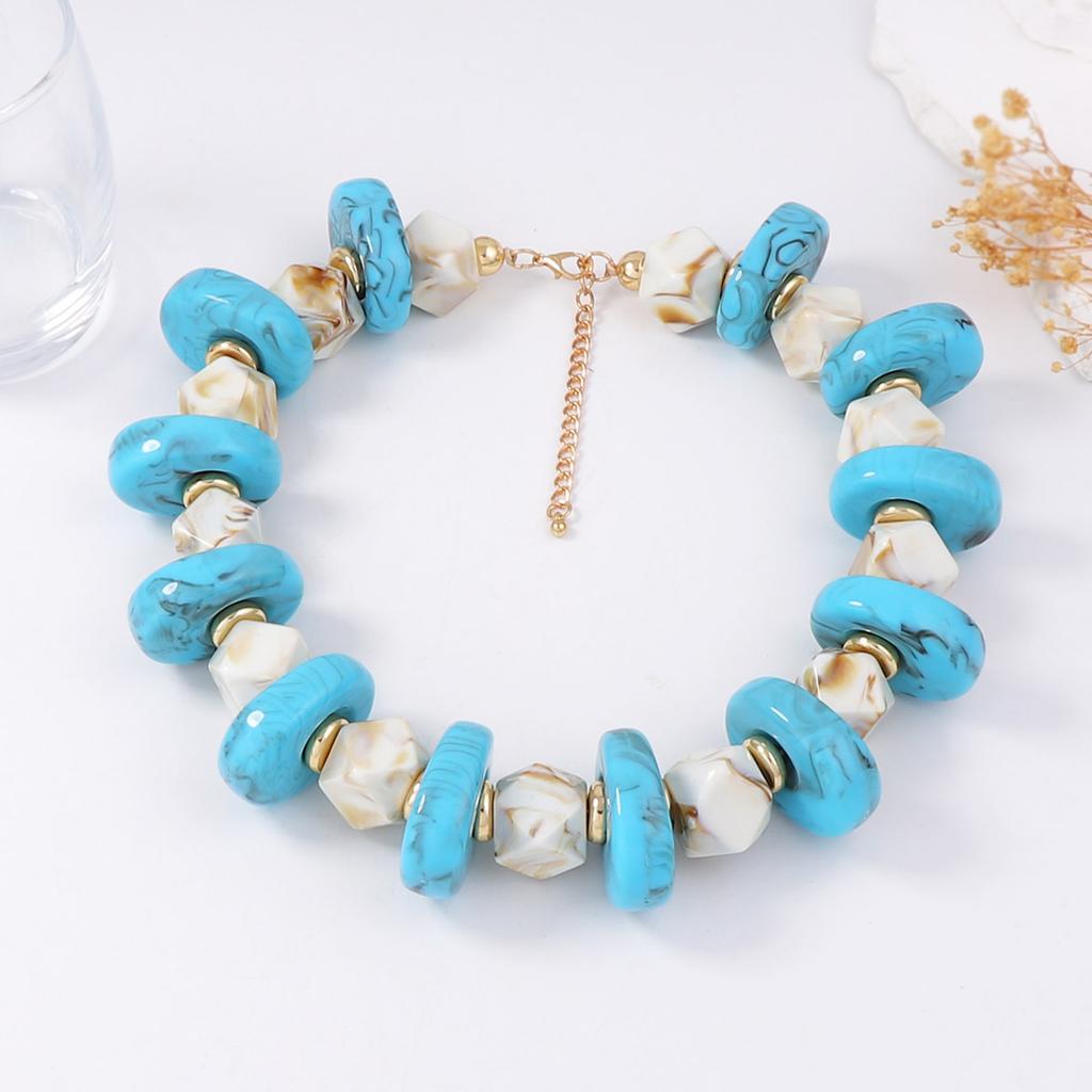 European and American retro simple casual exaggerated geometric beaded color matching necklace versatile commuter women's necklace