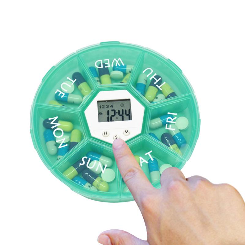 

7-Day Intelligent Portable Medicine Box Portable Large Capacity LED Digital Display Screen Tablet Box Storage зелёный