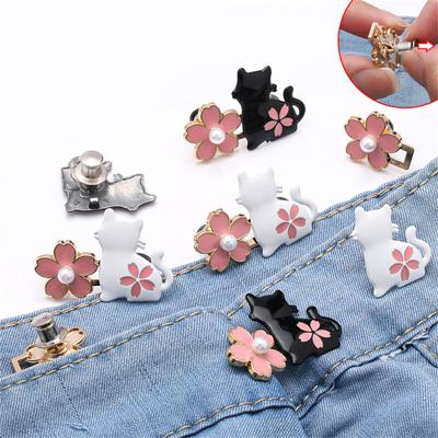 2 Paires Boutons de Jeans Épingles Fleur Chats Boucles de Taille Détachables Pantalons Ajusteur de Taille Réglable Boutons Épingles de Pantalon