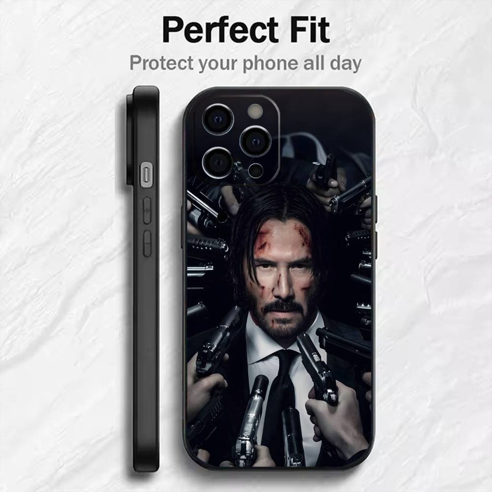 Movie Character J-John Killer W-Wick Phone Case For iPhone17,16,15,14,13,12 Plus,Max Soft Silicone Black Cover iPhone12PROMAX