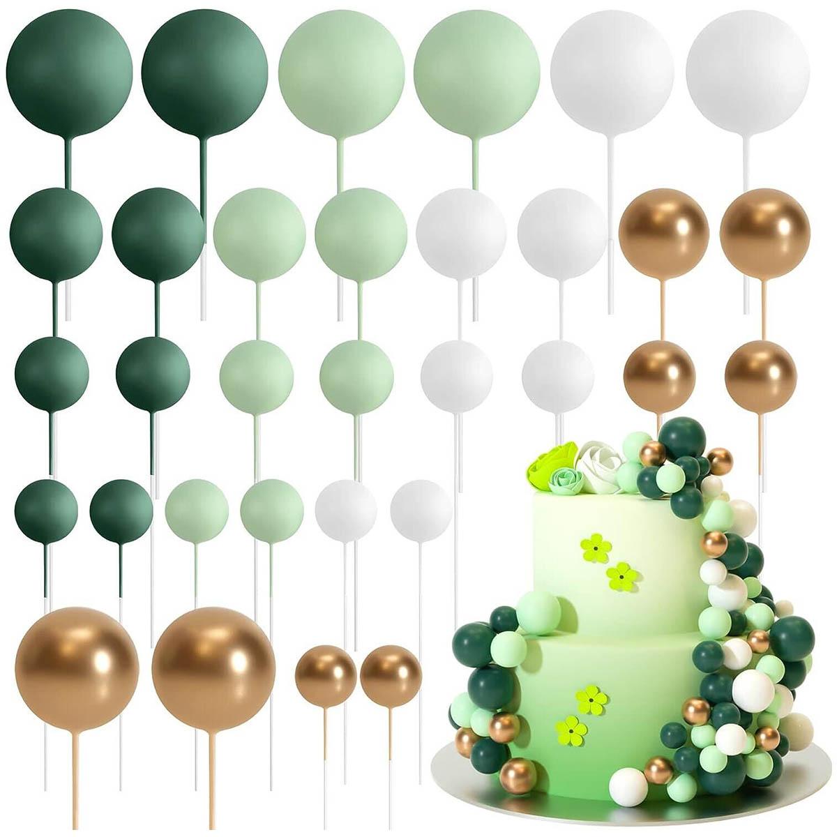 

32Pcs Green Ball Cake Topper Mini Balloons Sticks Foam Balls Cake Picks Cake Topper for Wedding Party Birthday Cake Decorating зелений