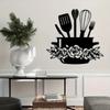 Metal Wall Art Kitchen Decor Black Iron Floral Utensils Durable Easy Install