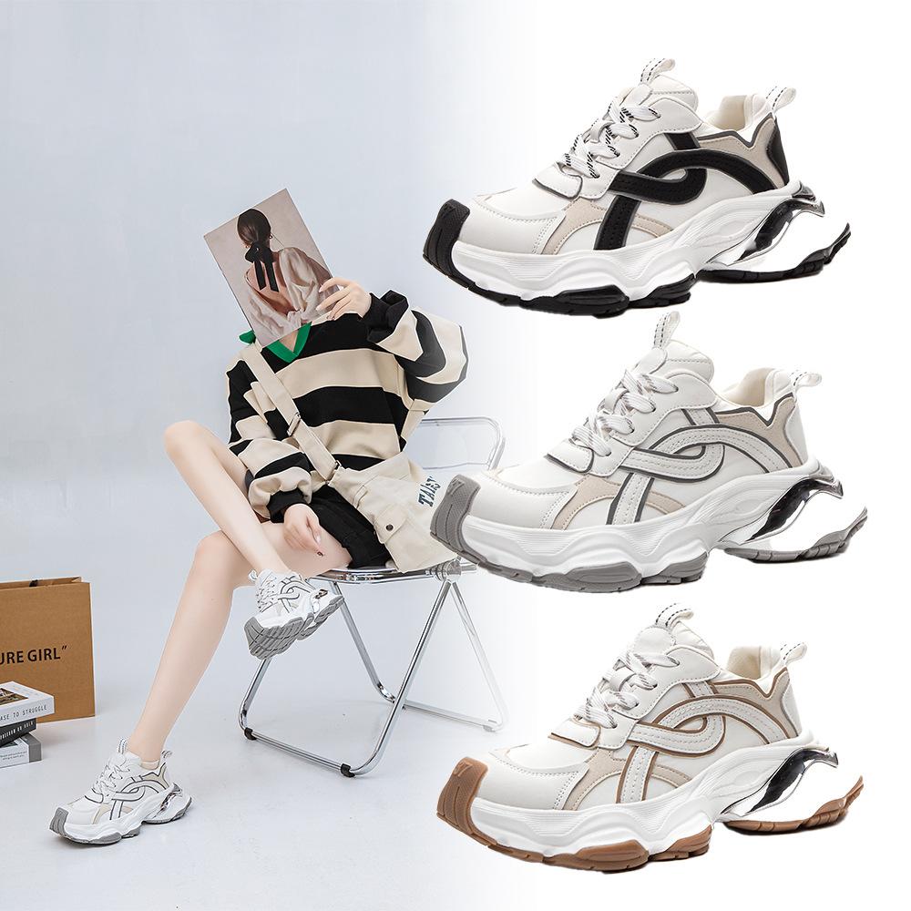 Leather thick-soled heightening casual shoes women's 25 spring and summer retro fashion sports dad shoes women's shoes children's versatile trend