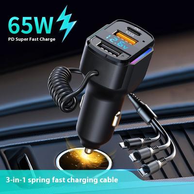 3 In 1 Spring Fast Charging Cable K4 Car Charger, with Bluetooth Pd Dual Usb Car Charger Multi-function Car Charging Head