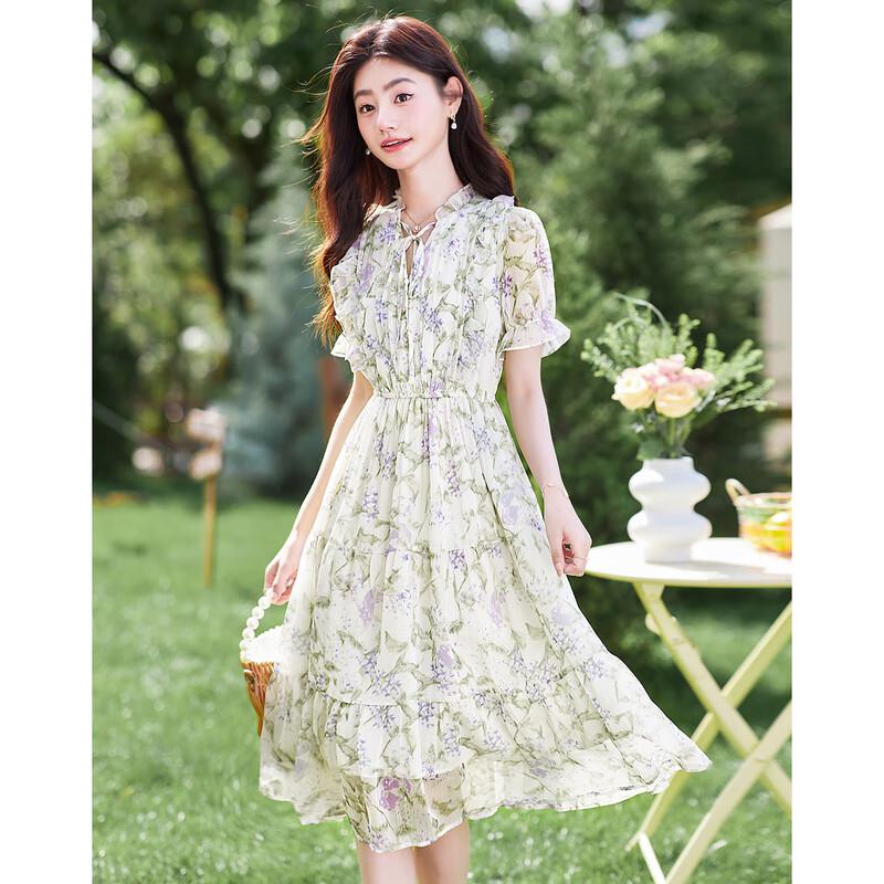 Summer Floral Print A-Line Midi Dress