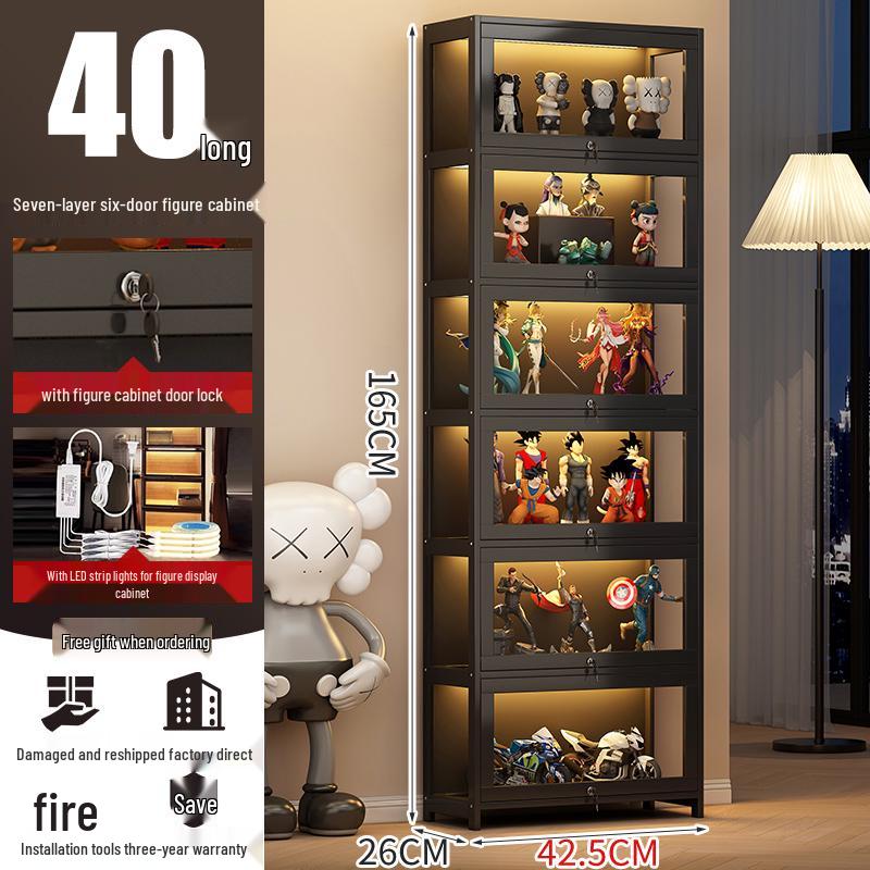 Acrylic Lockable Display Case with LED Lights for Figurines and Models, Dustproof Transparent Stand