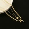 316L Stainless Steel New Fashion Upscale  2 Layer Crescent Moon Star Charms Chain Choker Necklaces & Pendants For Women