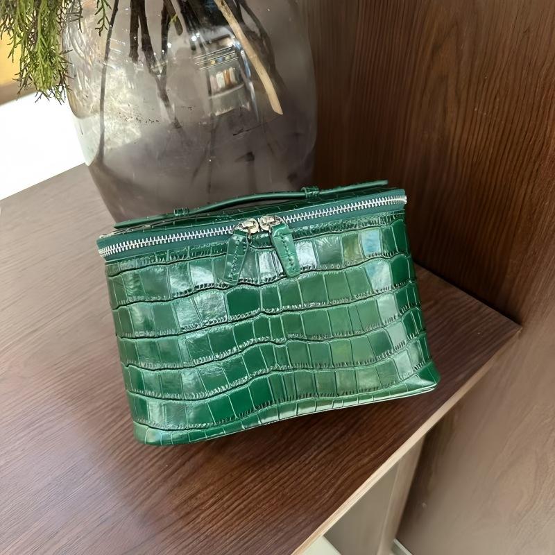 

Косметичка из коровьей кожи первого слоя с тиснением под крокодила, дорожная портативная туалетная сумка, высококачественная, большой вместимости, практичная сумка для хранения 23x14x15cm
