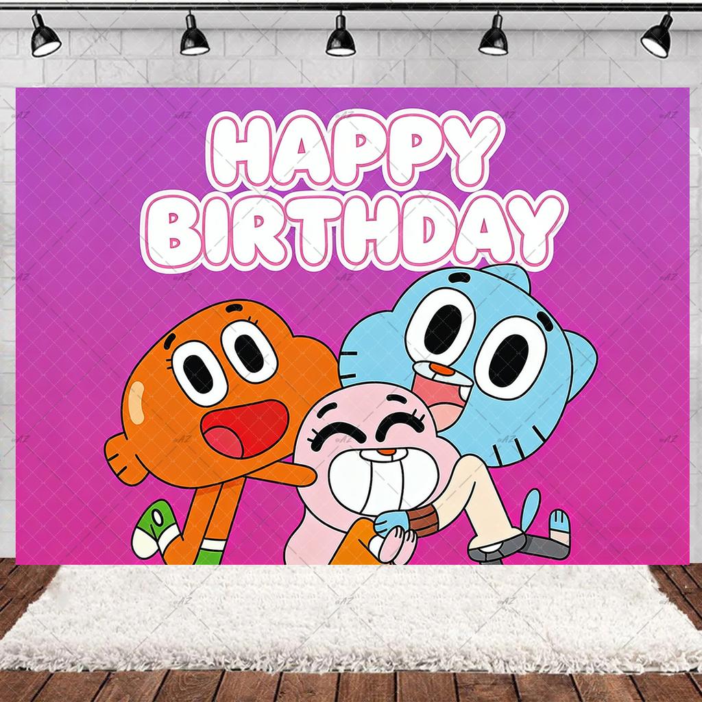 Cartoon Amazing World Birthday Party Decorations Gum&balles Balloon Banner Cake Topper Rabbit Cat Anime Backdrop Kid Favor Gift