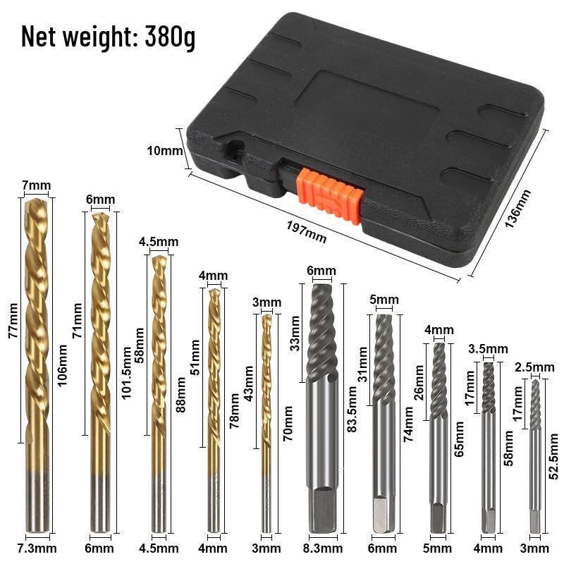 10-Piece Damaged Screw Extractor Set - Coarse & Fine Threads