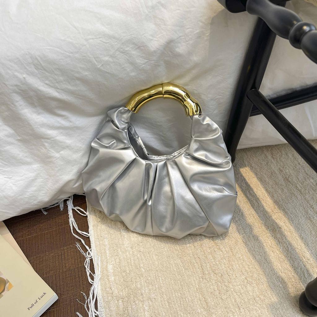 Elegant Glamorous Cloud Bag Solid Color Women Handbag Wrinkled Soft PU Leather Dinner Bag for Prom Banquet