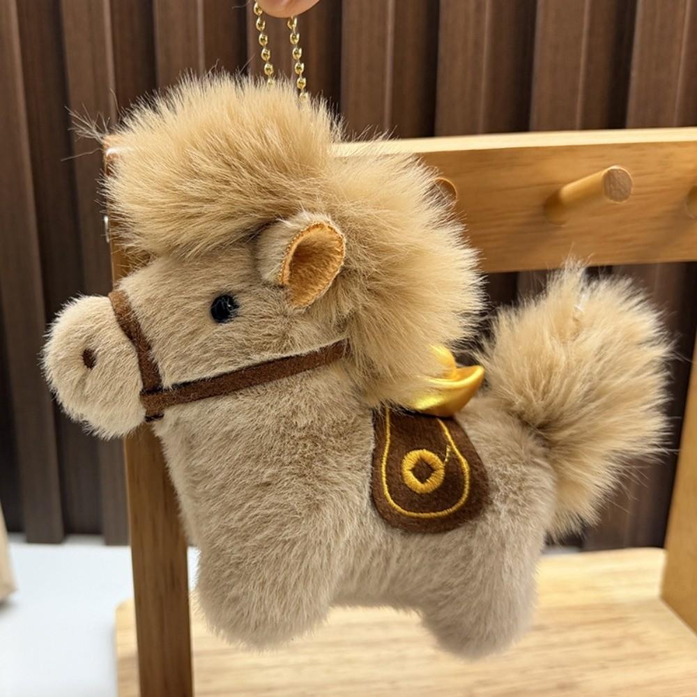 Cute Plush Horse Keychain Creative Stuffed Animal Keyring Funny Yuanbao Pony Pendant  Festive Decor