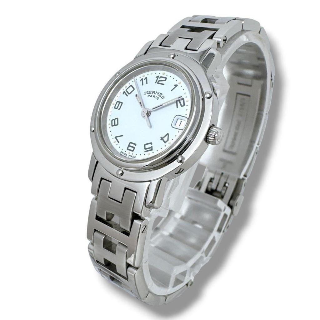 Used Hermes Clipper CL4.210 D Buckle White Ladies Watch Brand HERMES White Quartz Good Condition Working