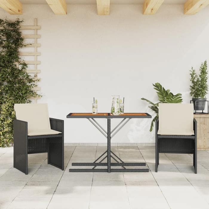 VidaXL Bistro Set with Cushions 3 Pcs, Chairs and Patio Table, Outdoor Backyard Terrace Furniture, Black 365068