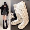 Hollow Boots Women's Summer Versatile Inner Heightening Fashion Boots But Knee Knight Boots Hollow Boots