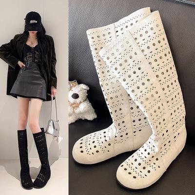 Hollow Boots Women's Summer Versatile Inner Heightening Fashion Boots But Knee Knight Boots Hollow Boots