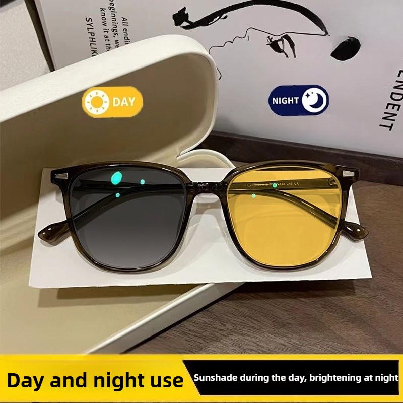 

Fashionable Square-Frame Night Vision Myopia Glasses Day and Night Dual-Use Anti-Glare and UV-Protective Eyewear 0 To -4.0 -4.0 коричневый