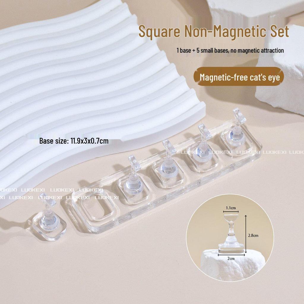Transparent Acrylic Cat Eye Nail Art Holder – Non-Magnetic, Portable & Detachable Base