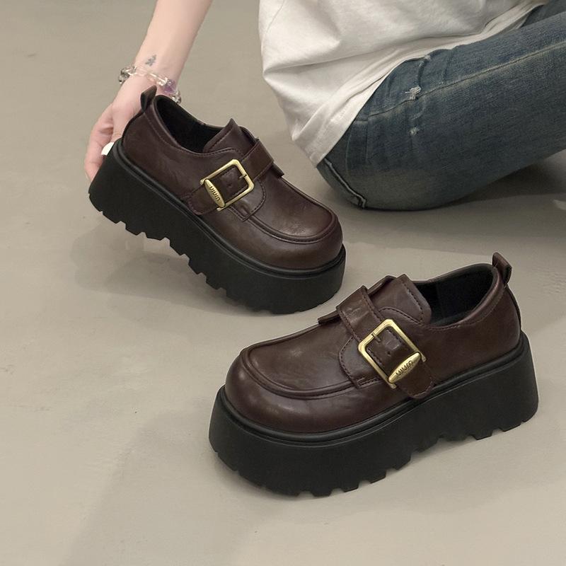 thick-soled black British style small leather shoes women's 2025 new summer and autumn versatile one-pedal women's shoes single shoes loafers