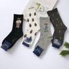 Women's Mid-Calf Cotton Socks with Cartoon Bear Print - Breathable, Sweat-Absorbent Business Casual Socks