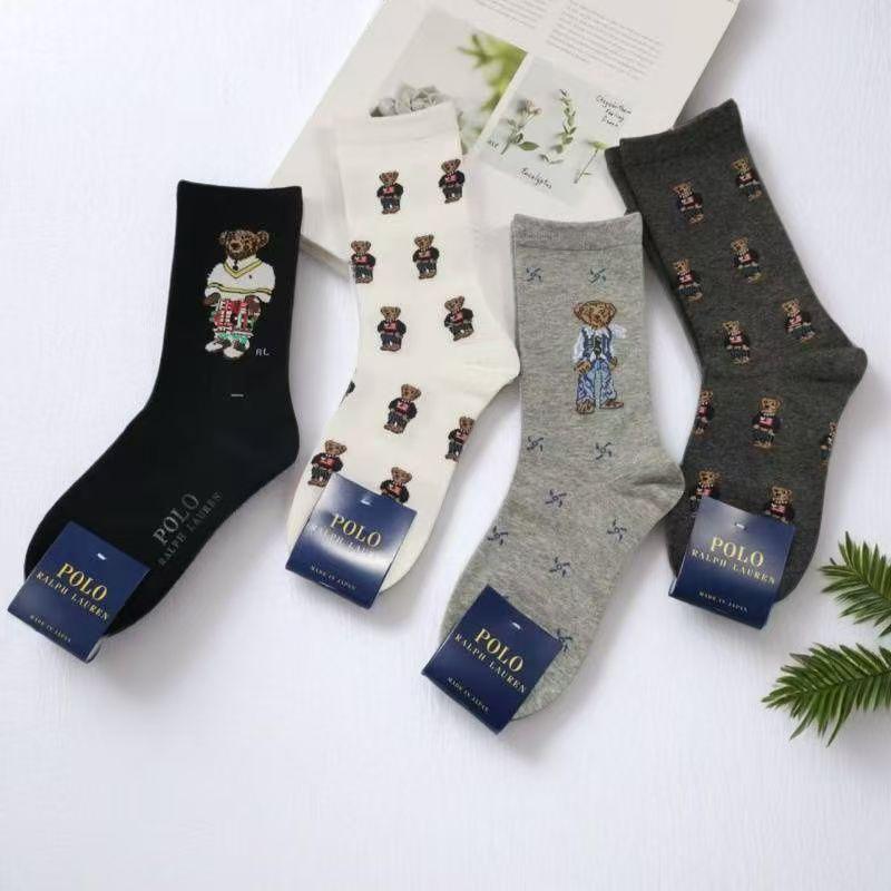 Women's Mid-Calf Cotton Socks with Cartoon Bear Print - Breathable, Sweat-Absorbent Business Casual Socks