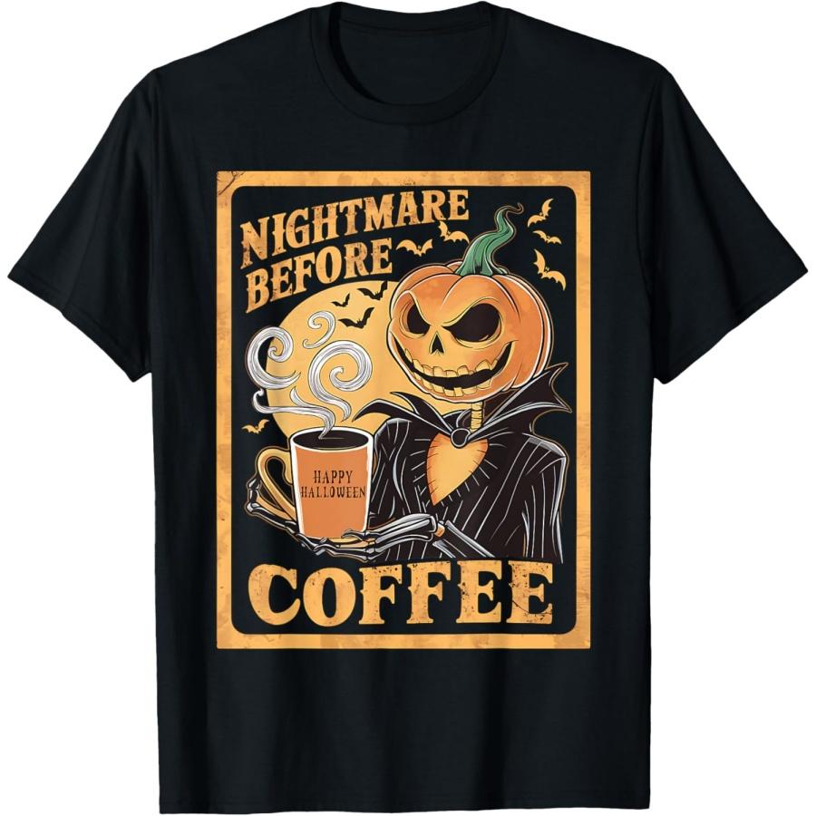 Ночной кошмар перед кофе Рождественский скелет Забавная футболка на Хэллоуин S