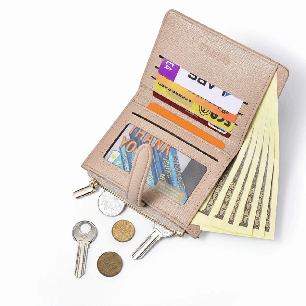 Multi-function Vintage Women's Purse PU Leather Solid Color Leather Purse Folding Design Large Capacity Short Wallet for Women