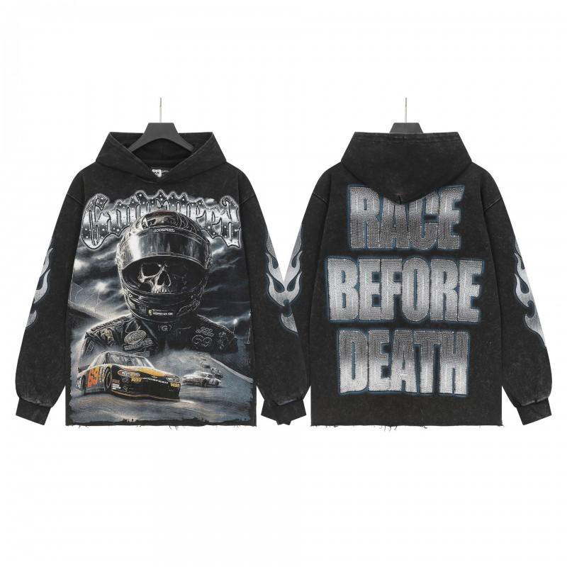 Unisex Vintage Washed Hoodie With Skull Print Loose Fit Streetwear Cotton Sweatshirt Men Women