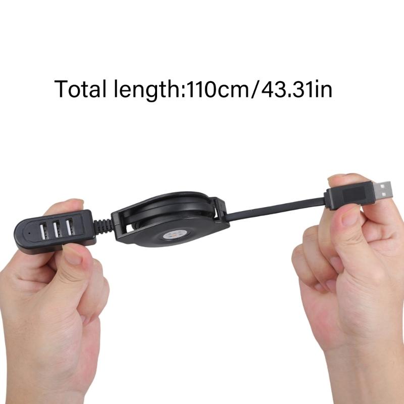 USB2.0 Expander Cable 3 Port Charging And Data Transfer Hubs Retractable Design For PC And Mobile Devices