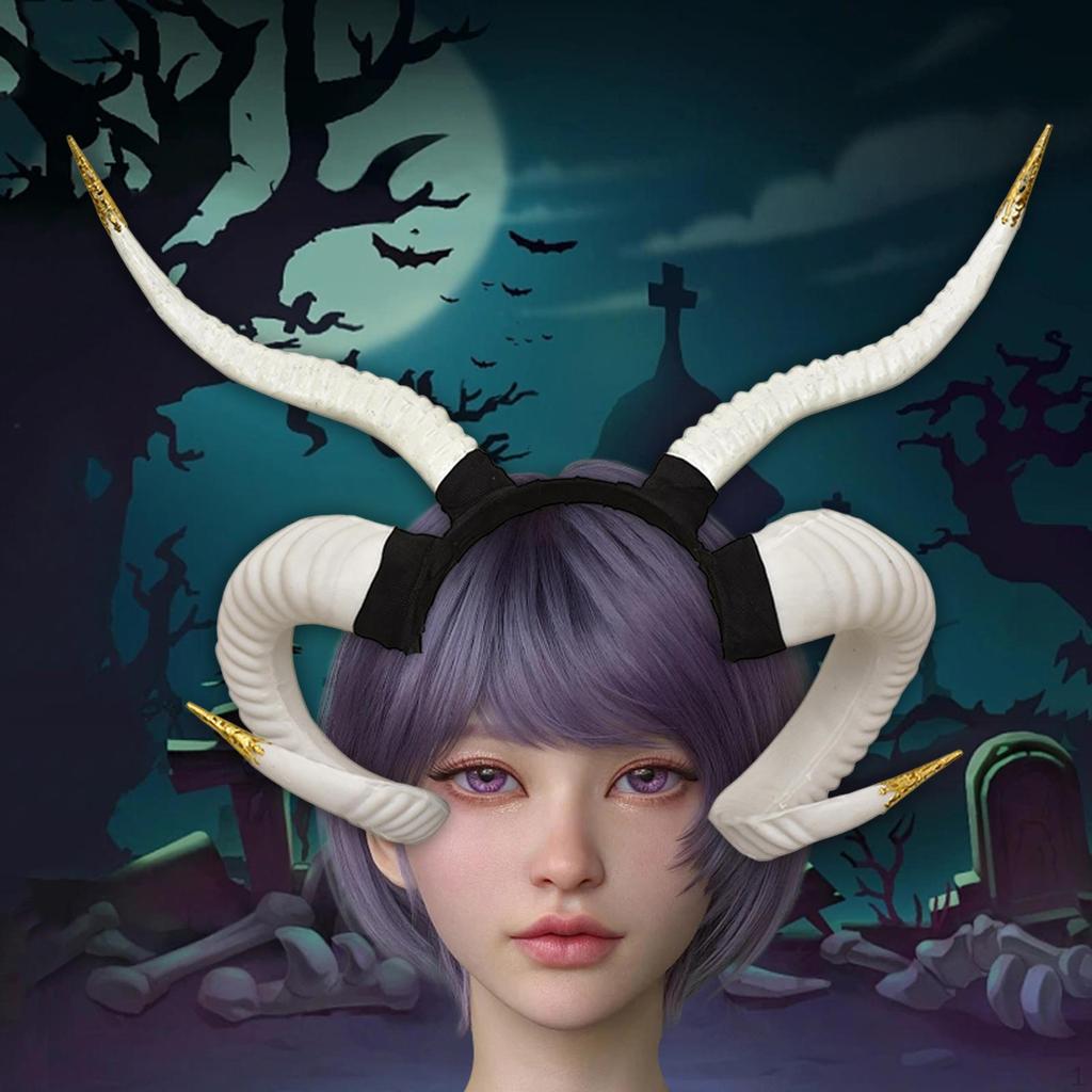 Devil Sheep Horn Headband Hair Accessory Gothic Punk Vintage Headwear Hairband for Halloween Costume