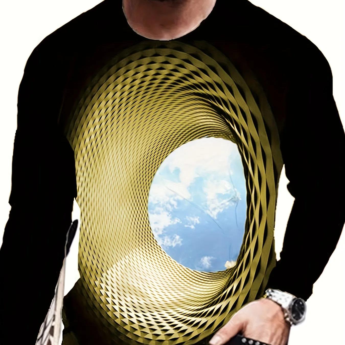 

3D геометрический принт мужской трендовый графический длинный рукав весна и осень сезоны 6XL