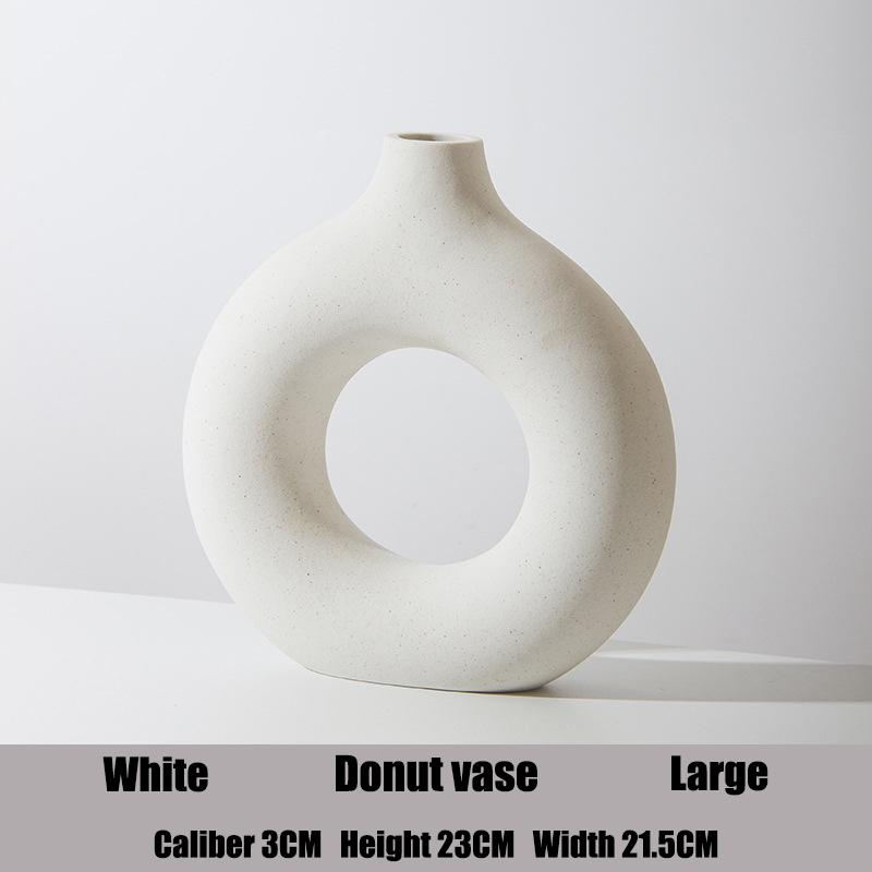 Nordische kreisförmige hohle Keramikvase Donuts Blumentopf Home Dekoration Zubehör Büro Desktop Wohnzimmer Inneneinrichtung Geschenk