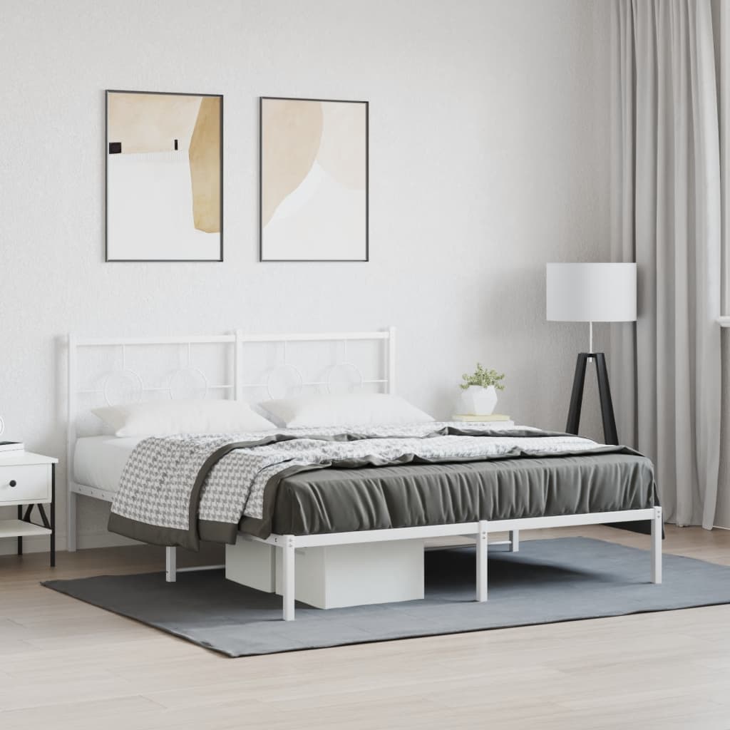 Metal Bed Frame with Headboard White 150x200 cm
