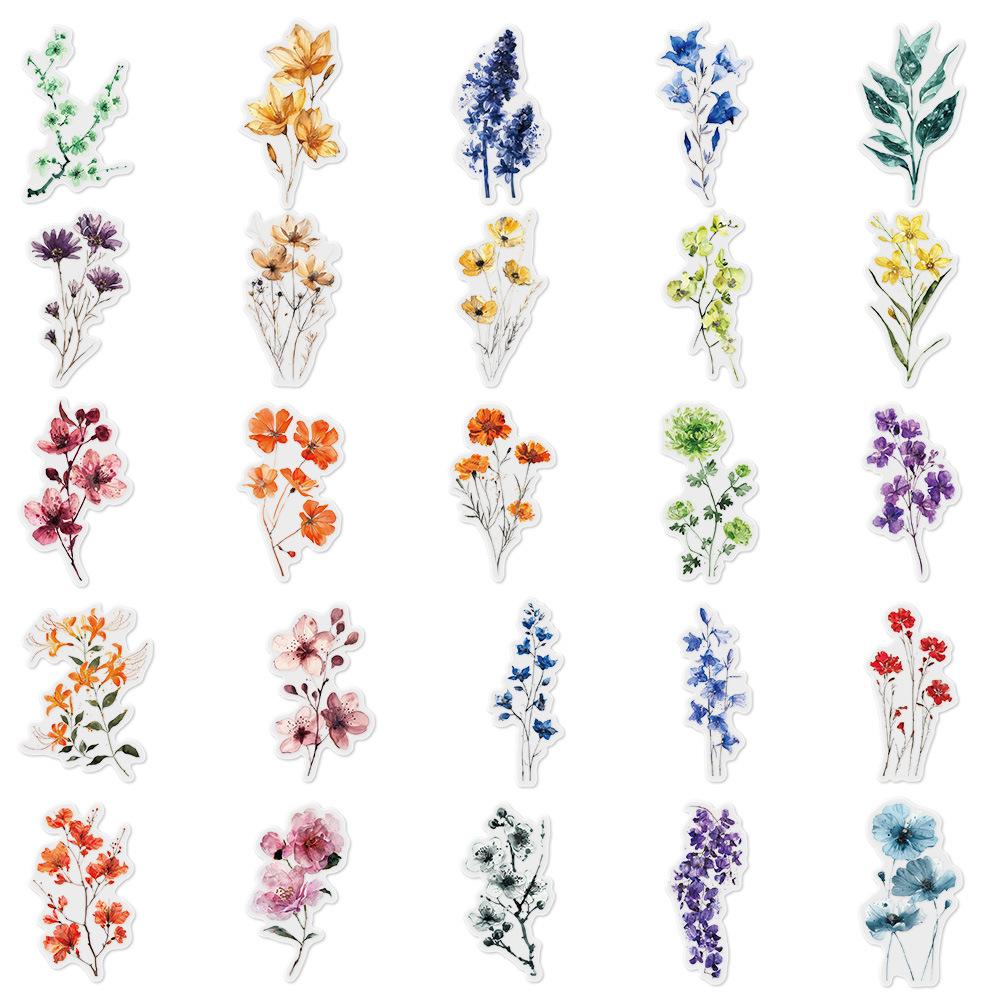 50 Pcs Ink Floral Stickers Transparent PET Waterproof Decals for Phone Case Journal Water Bottle Laptop Gift