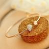 Korean Double Heart Rhinestone Crystal Gold-Plated Bangle Bracelet for Women