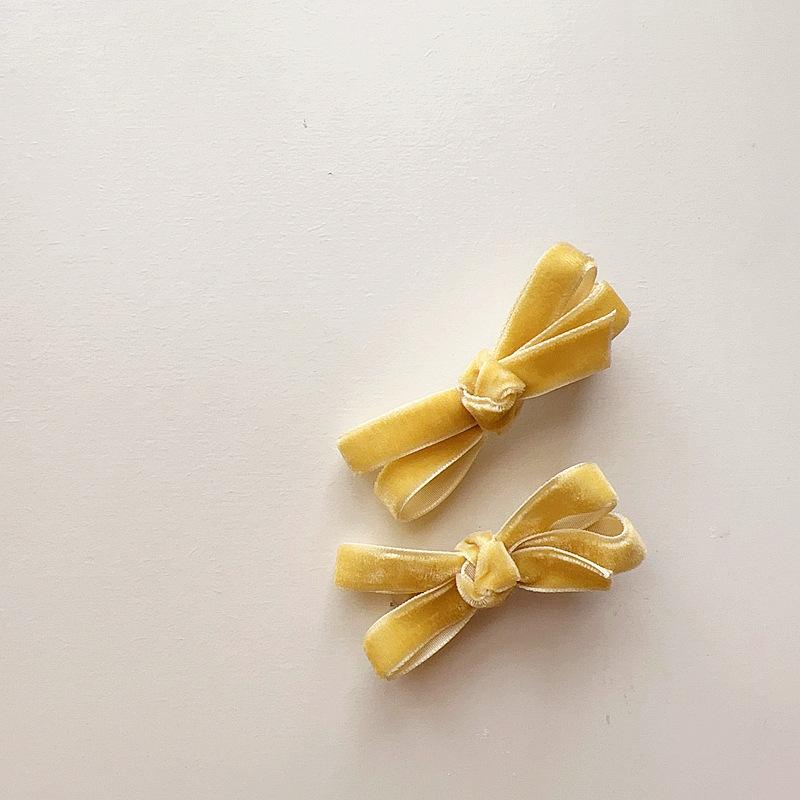 

European-style Simple and Sweet Candy-colored Velvet Bow Tie Children s Cute Matching Accessories with Side Clips and Hair Clips