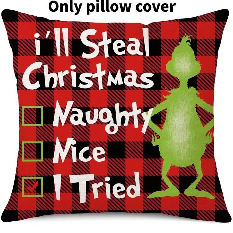 Cozy Green And Red Grinch Christmas Pillow Cover For Stylish Home Dcor 45x45cm