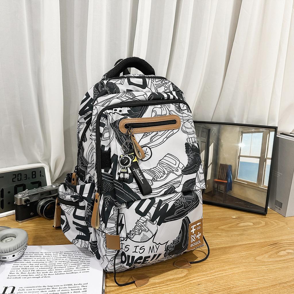 Schoolbag High School Backpack Men Ins Trendy Cool Personality Graffiti College Student Schoolbag Women's Casual Simple Versatile Backpack