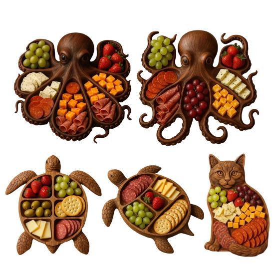 Octopus Charcuterie Board Seafood Serving Tray for Cheese Meats Fruits Ocean Themed Wood Food Platter for Gatherings